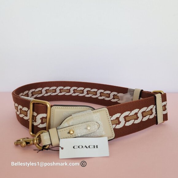 COACH Webbing Strap With Chain Stripe Print and Glovetanned Leather-Ivory multi⭐ - Picture 12 of 15